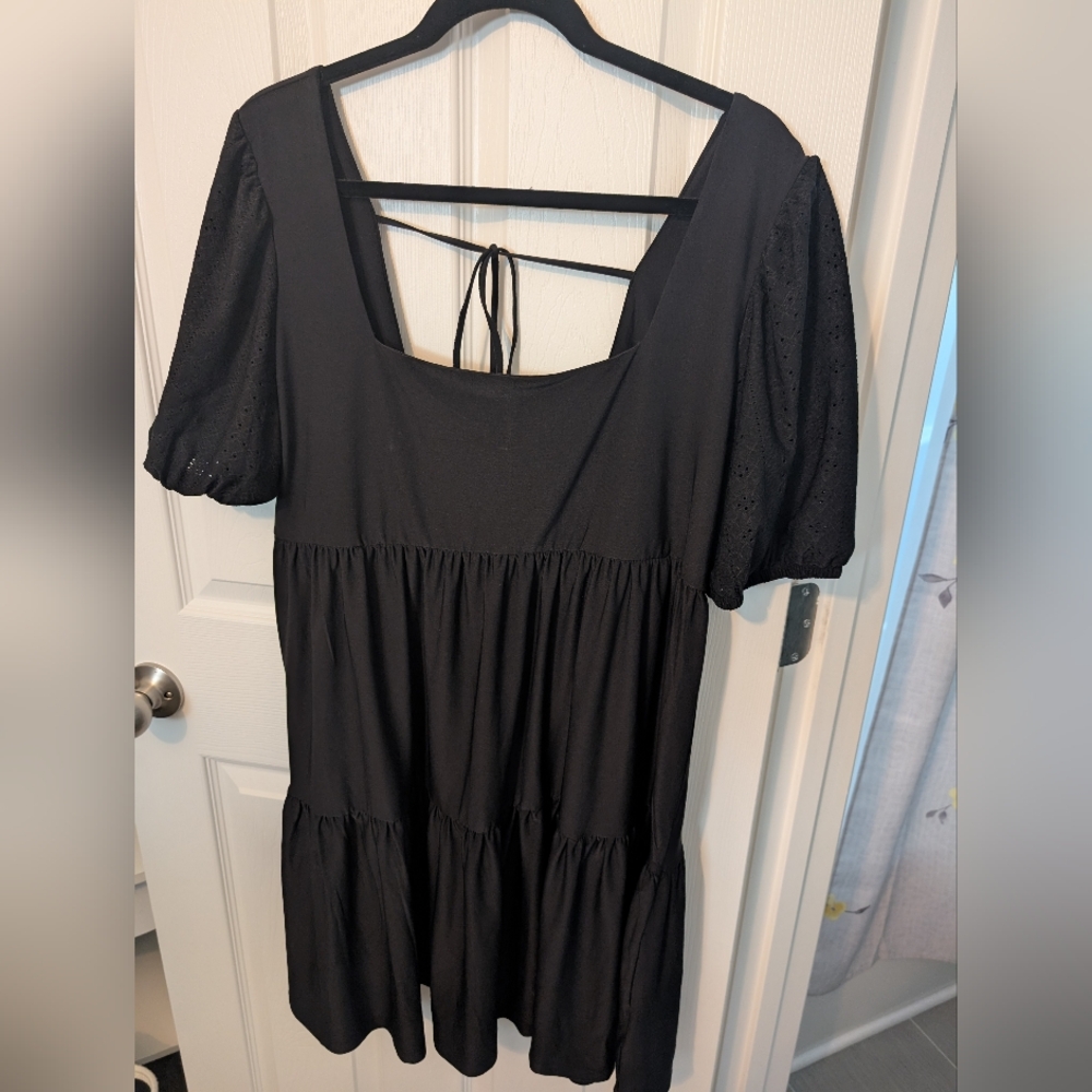 BCBG Black Midi Dress with Puff Sleeves